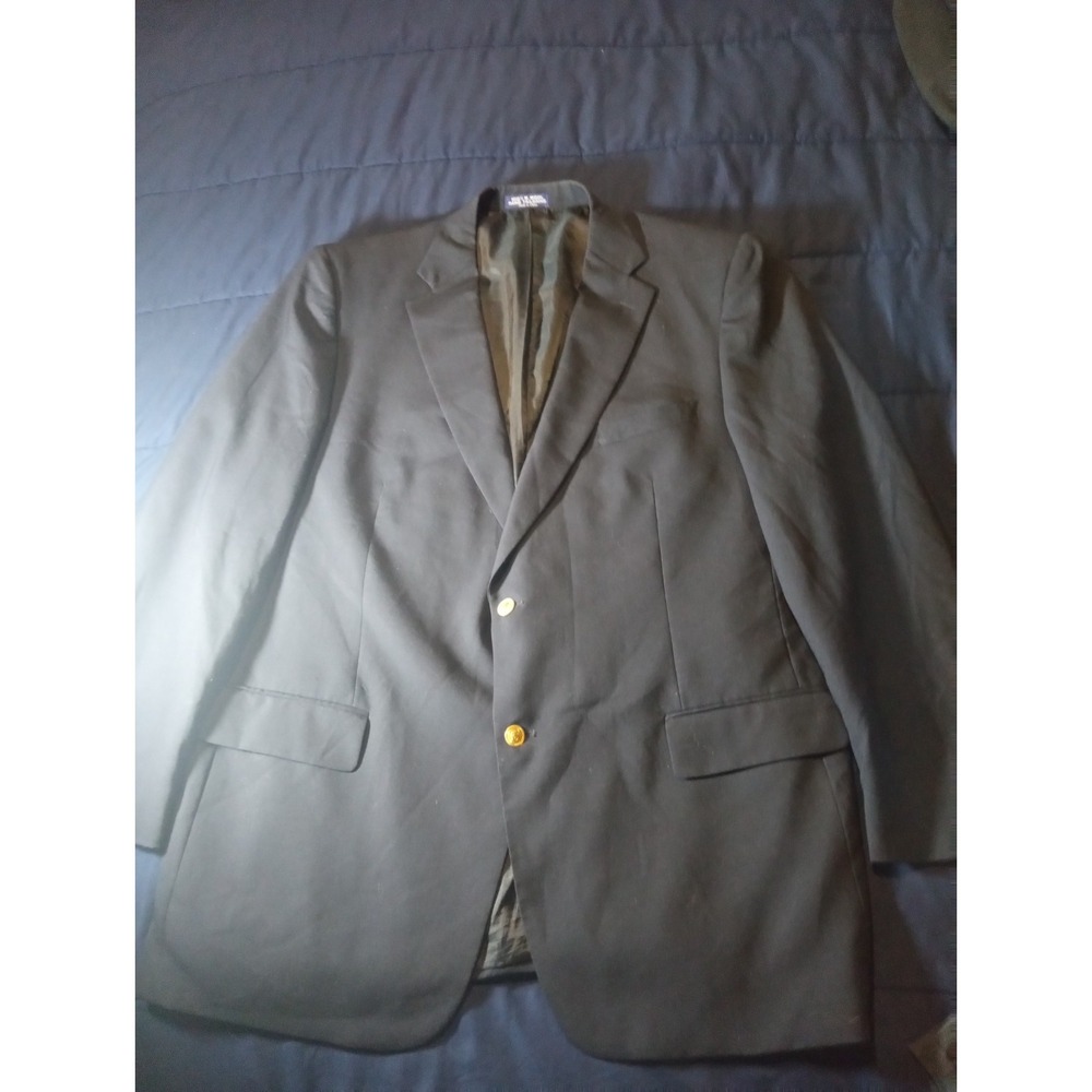 Alan Flusser Blazer Men's Black Gold Button Sport Coat Jacket Sz 48L 100% Wool